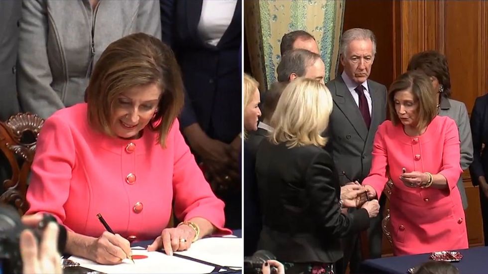 Nancy Pelosi signs impeachment papers using a different pen for each letter