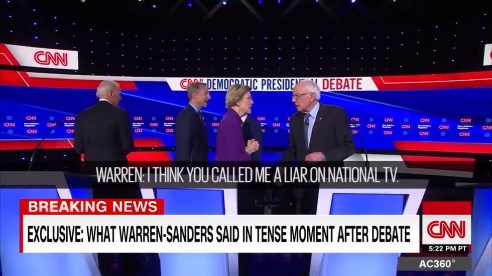 Elizabeth Warren and Bernie Sanders heard accusing each other of calling them a 'liar' at end of TV debate