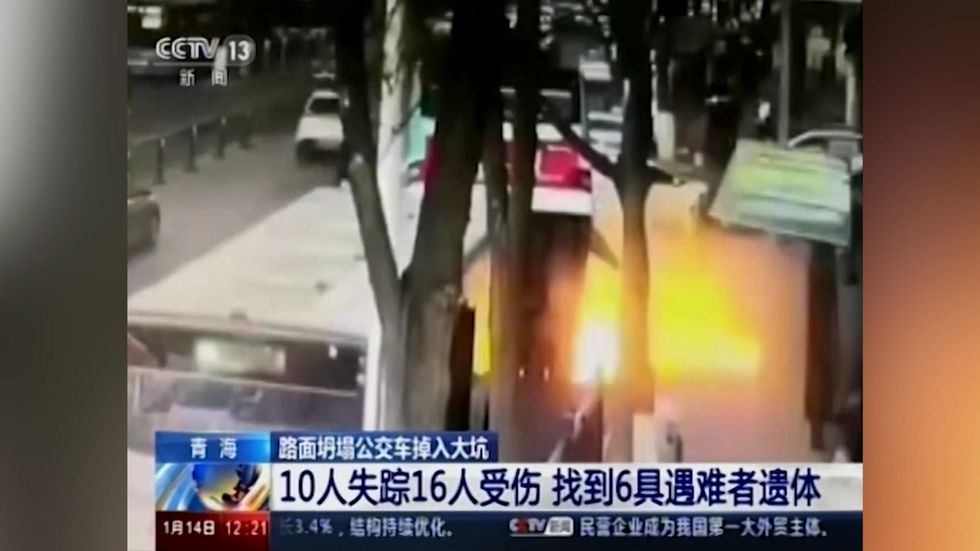 China sinkhole: Six people killed in Xining as street chasm swallows bus