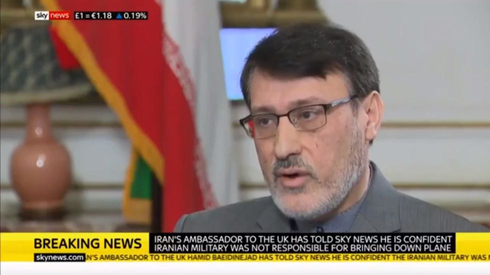 Iranian ambassador to UK Hamid Baeidinejad responds to alleged clearing of evidence at plane crash site