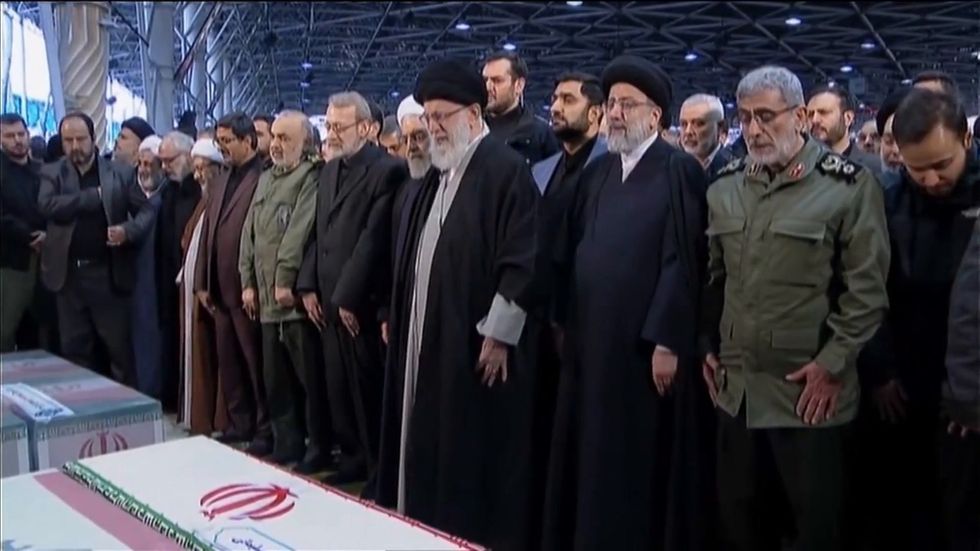 Iran's Supreme Leader Ayatollah Ali Khamenei weeps at Soleimani prayers