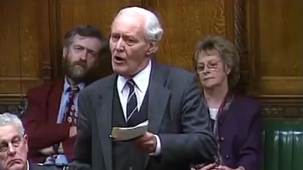 Tony Benn speaks against the war on Iraq before a MPs voted for invasion in 1998