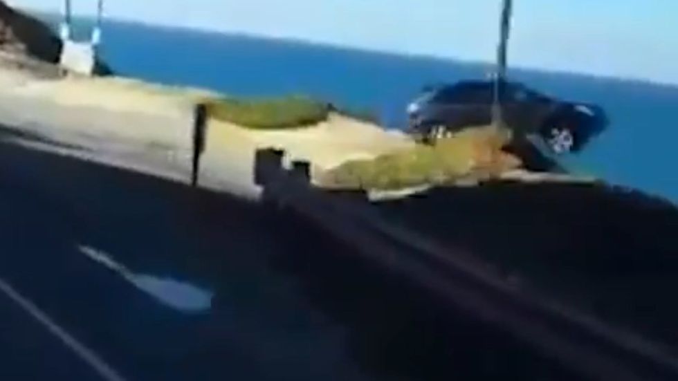Dashcam captured moment a car plunges off cliff in California
