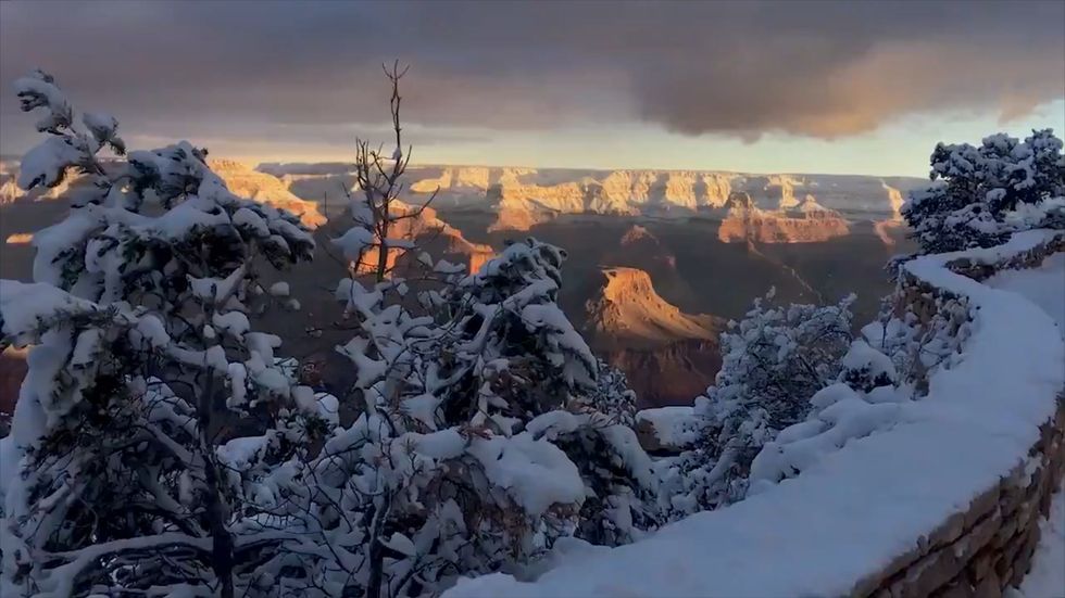 Snow covers Grand Canyon in Christmas scene