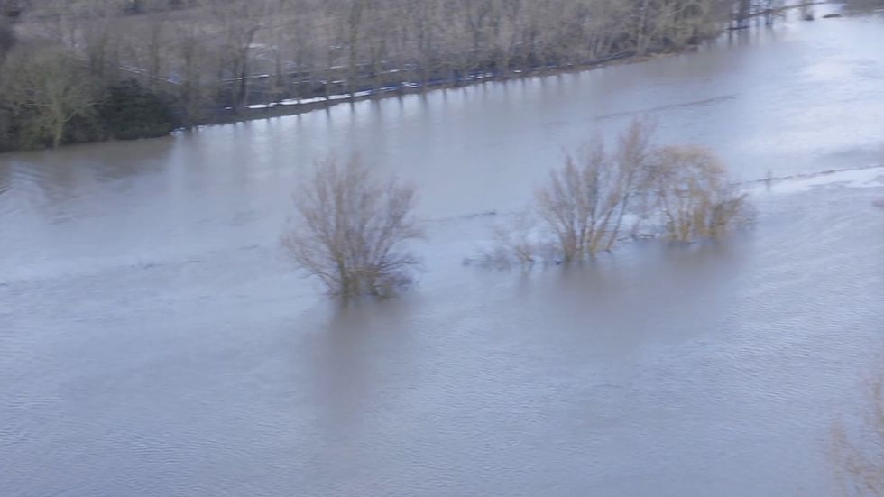 Drone footage shows large expanses of water near in West Sussex 