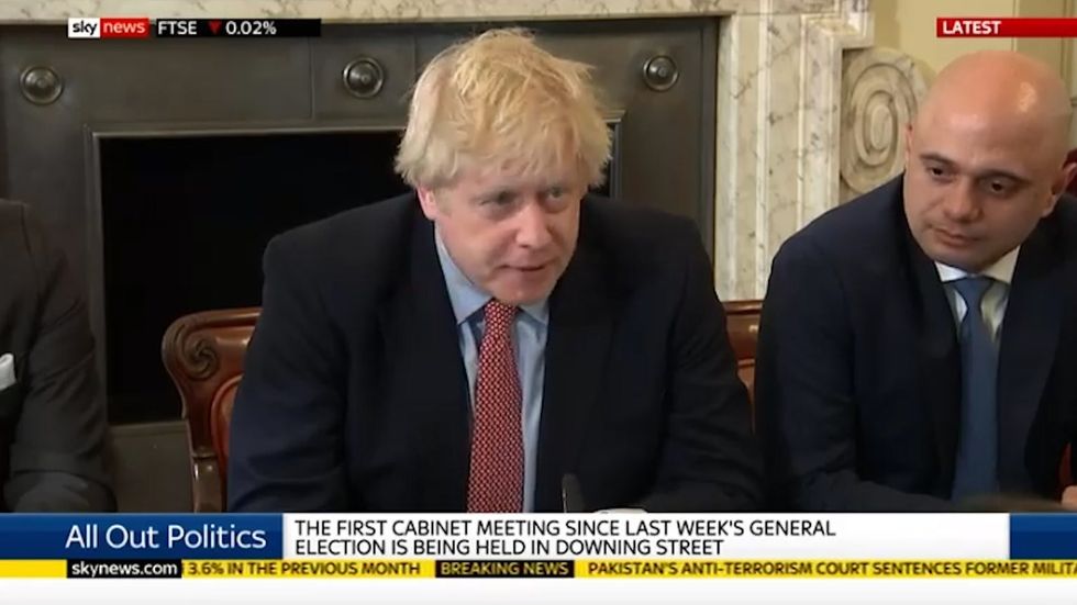 Boris Johnson address his new cabinet for the first time...and mixes up unemployment stats