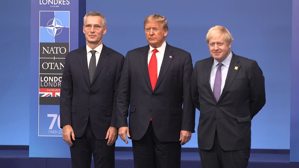 Boris Johnson greets Trump, Merkel and Trudeau at Nato summit
