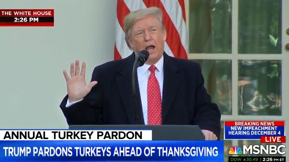 Donald Trump uses pardoning of Thanksgiving turkey to make digs at impeachment hearings