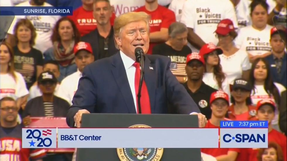 Donald Trump calls impeachment hearings 'bull***' and claims doctor told him 'show us that gorgeous chest'