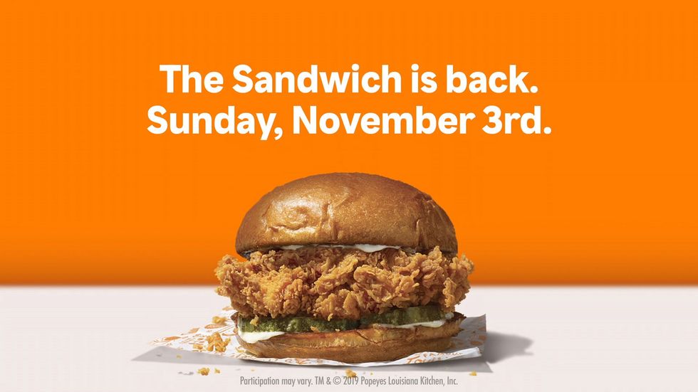 Popeyes announces return of chicken sandwich