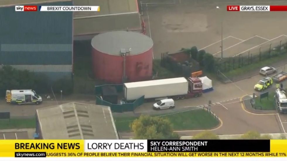 Thurrock deaths: Aerial footage of lorry container in Essex where 39 bodies have been found