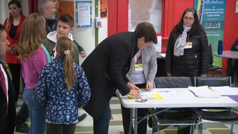 Canadian Prime Minister Justin Trudeau and family arrive at polling station
