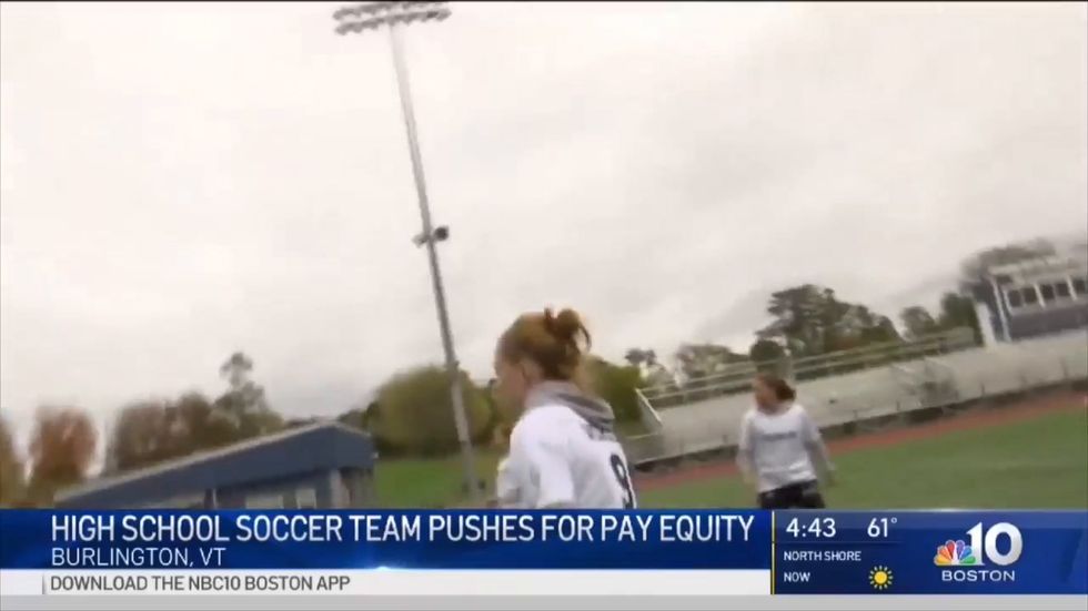 High school football team wear 'equal pay' training kit in Burlington, Vermont