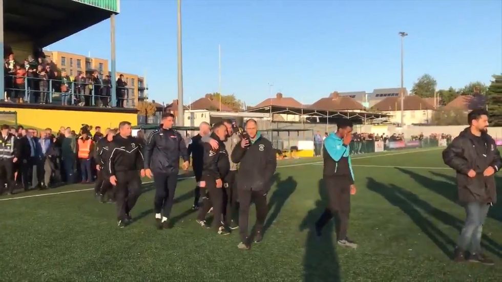 Yeovil Town and Haringey Borough players join in solidarity after FA Cup match is abandoned for racist abuse