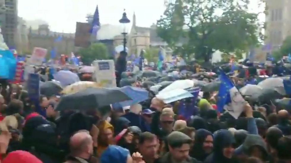 Crowds cheer in Parliament square as the Letwin Amendment is passed