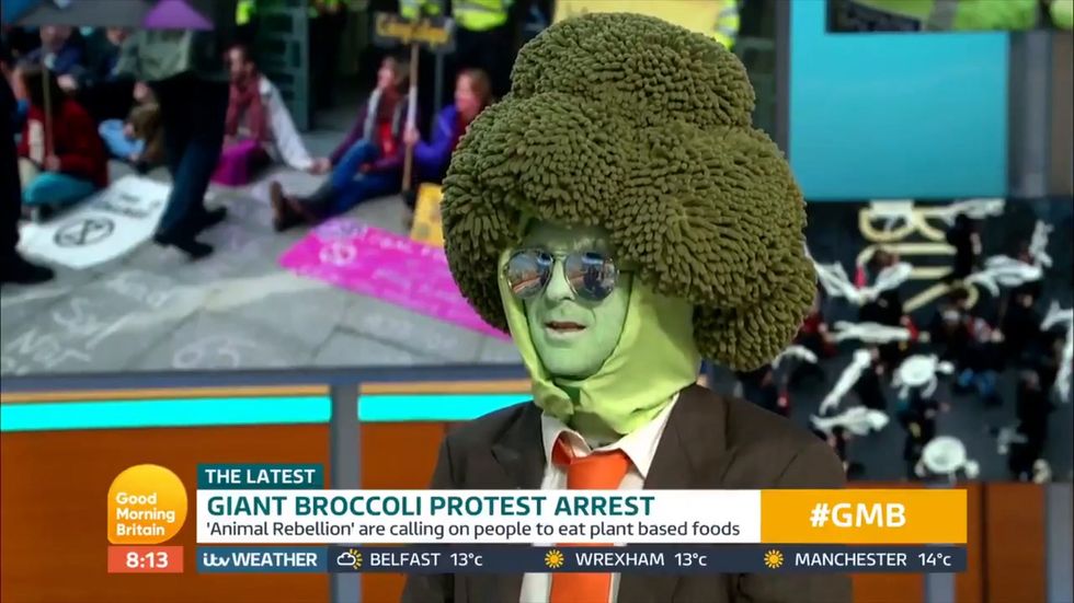 Man dressed as broccoli debates climate change with Piers Morgan