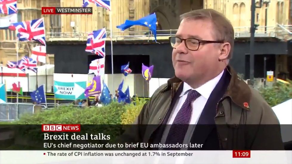 Mark Francois rages as live TV interview drowned out by 'stop Brexit man'