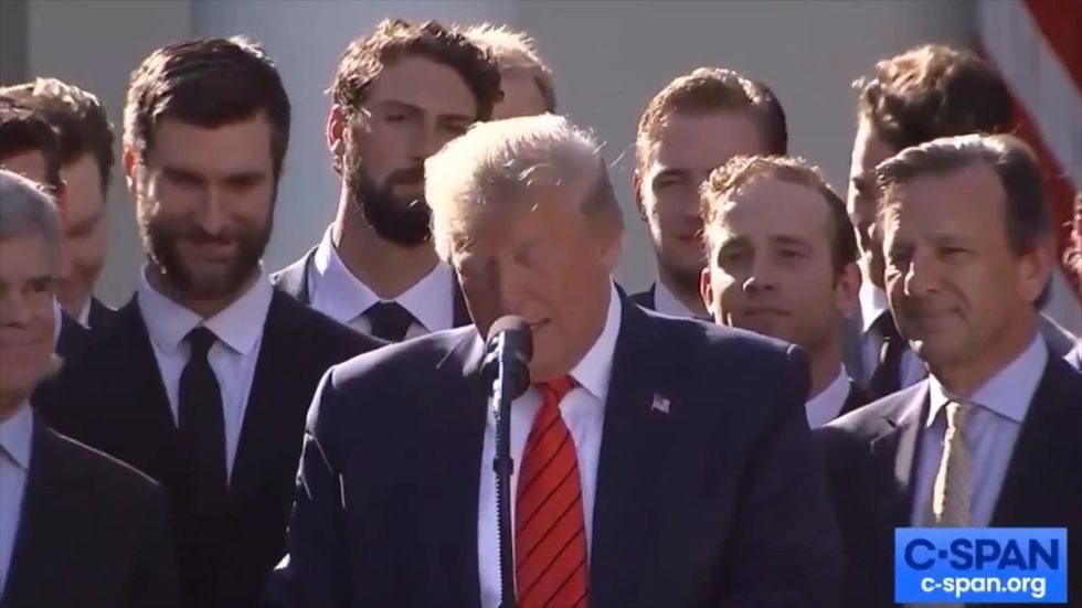 Donald Trump complains about impeachment during St Louis Blues Stanley Cup celebration