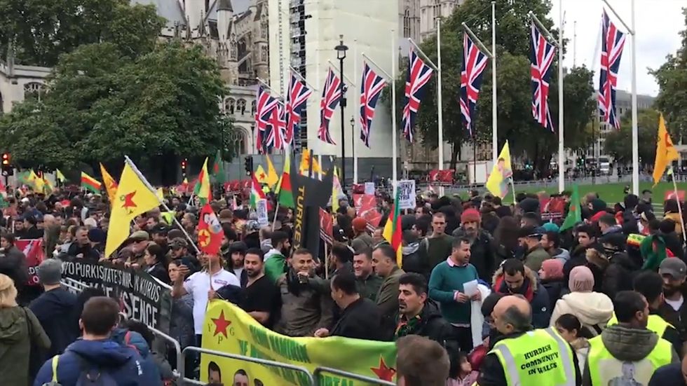 Pro-Kurdish protesters march in London against Turkish military campaign in Northern Syria