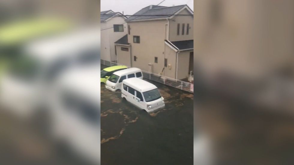 Streets and cars flooded as Typhoon Hagibis nears Japan
