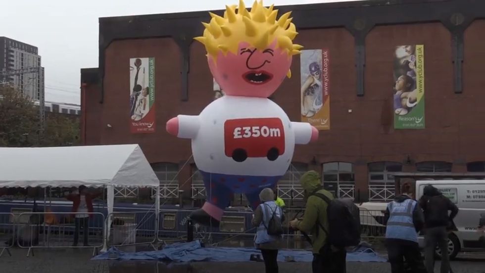 Boris Johnson blimp inflated in Manchester