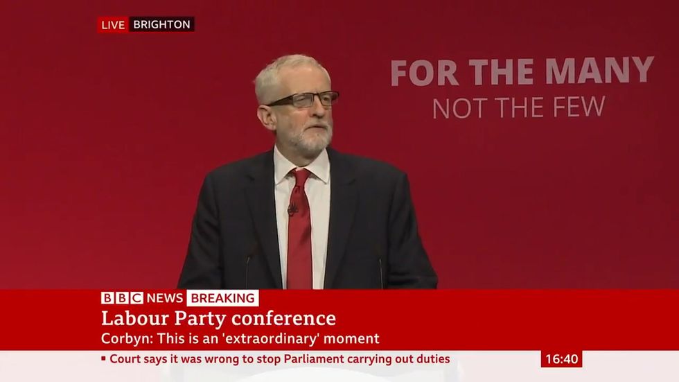 Labour conference crowd chants 'Johnson out'