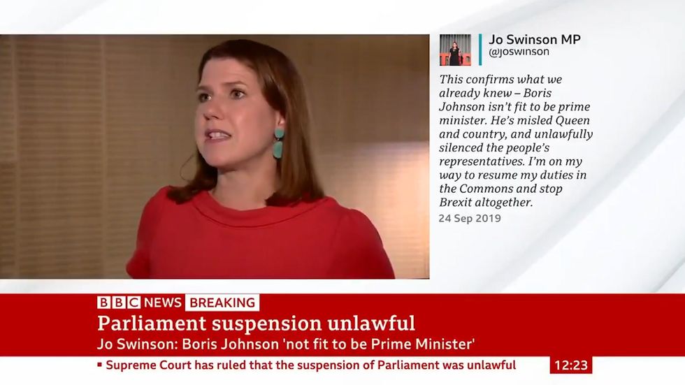 Jo Swinson calls for Boris Johnson to resign