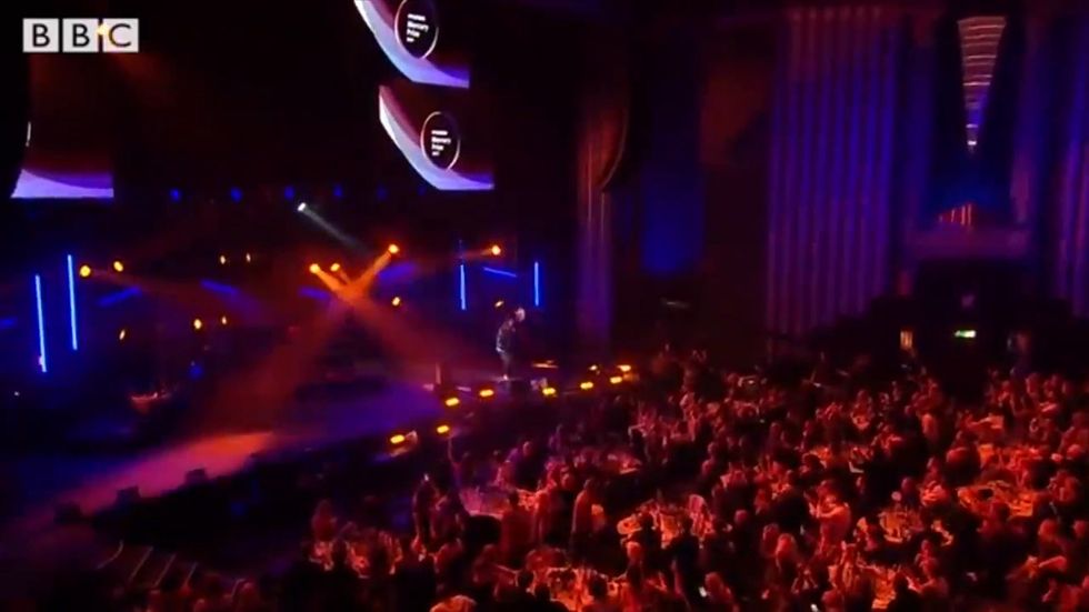 Rapper Slowthai holds fake decapitated head of Boris Johnson on stage at Mercury Prize 2019