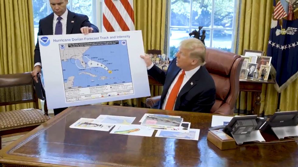 Donald Trump shows off map purporting to support false claim that Hurricane Dorian was heading for Alabama
