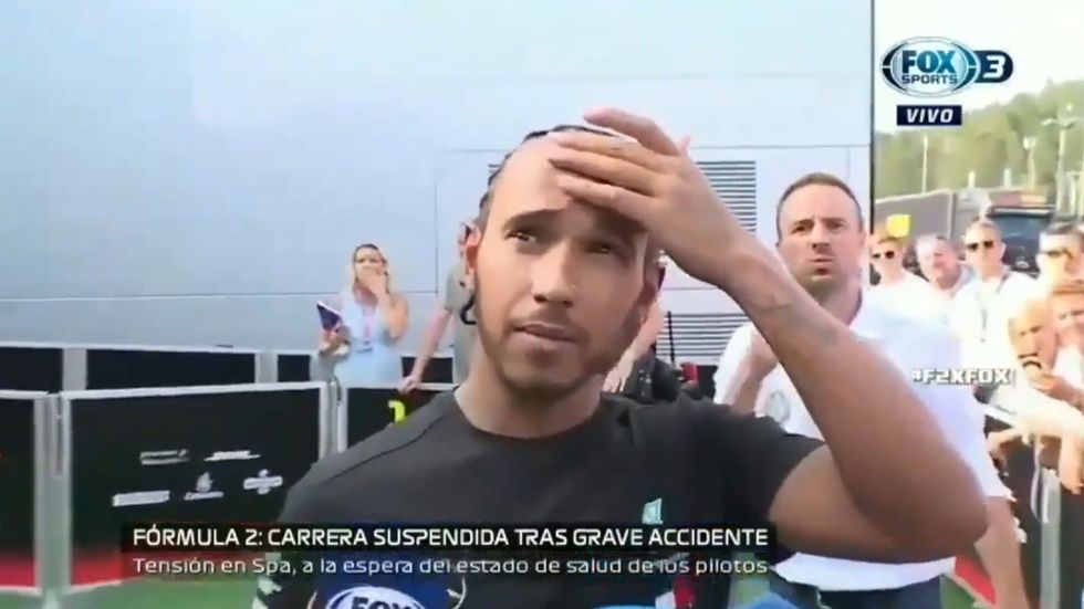 'Oh wow... I hope that kid's good' Moment Lewis Hamilton reacts to fatal F2 crash during live interview