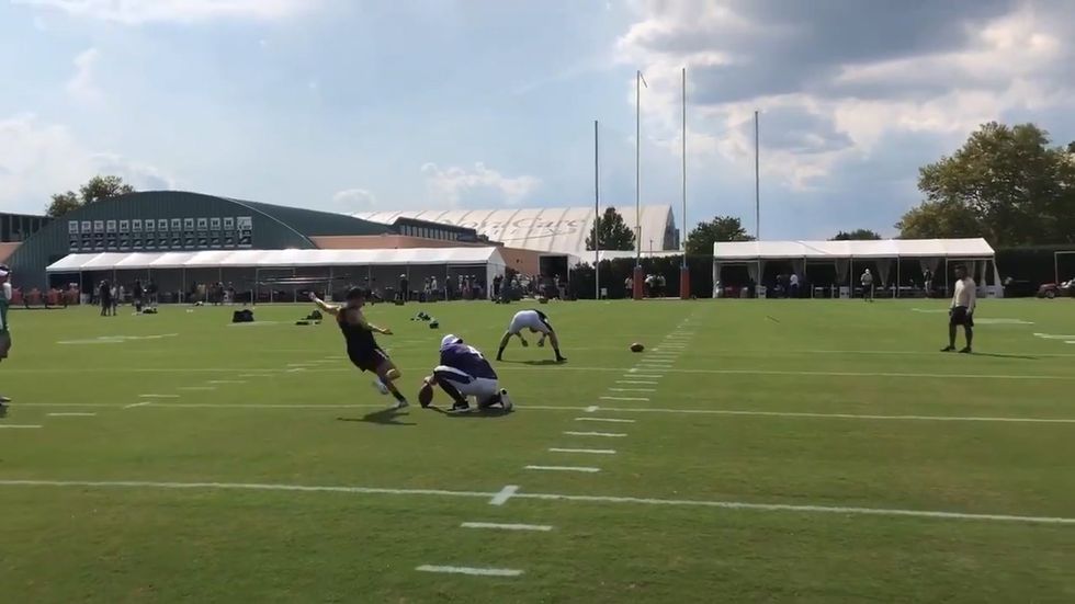 Footballer Carli Lloyd kicks 55-yard NFL field goal