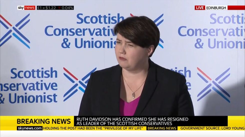 Ruth Davidson resigns as leader of the Scottish conservatives