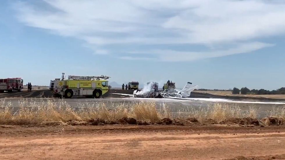 Plane catches fire on landing at Oroville