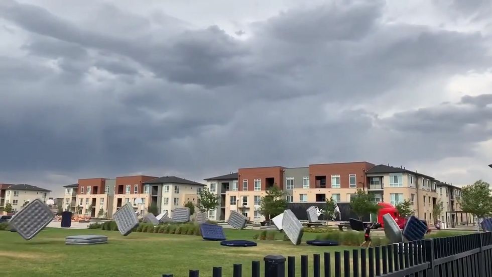 Mattresses from outdoor cinema fly away in bad weather