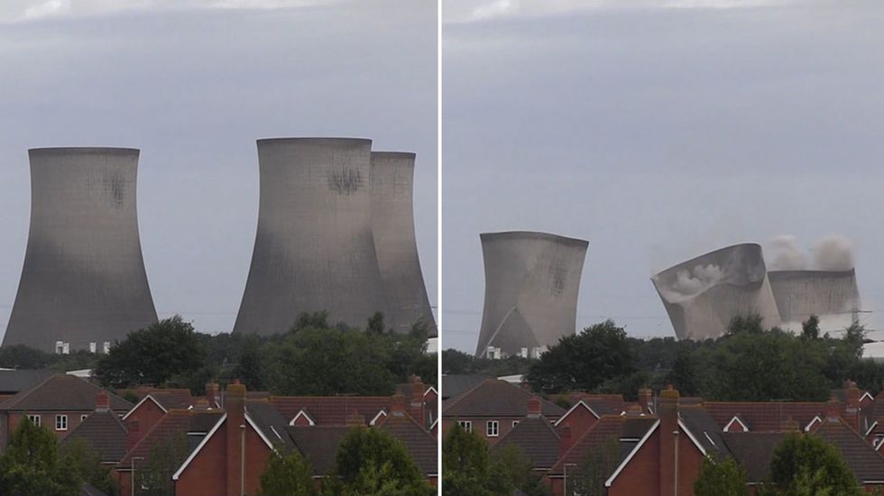 Didcot Power Station demolished in Oxfordshire