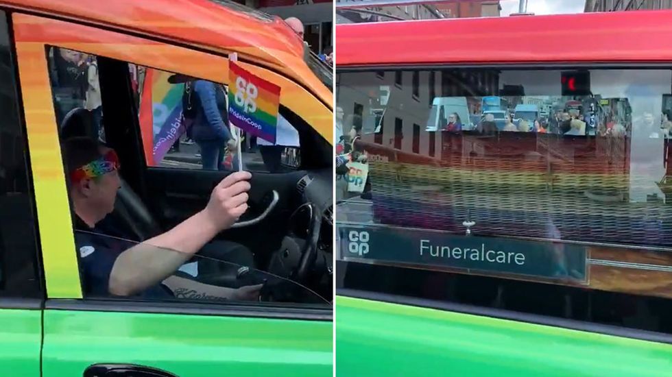 Co-op drive rainbow-themed hearse through Glasgow Pride