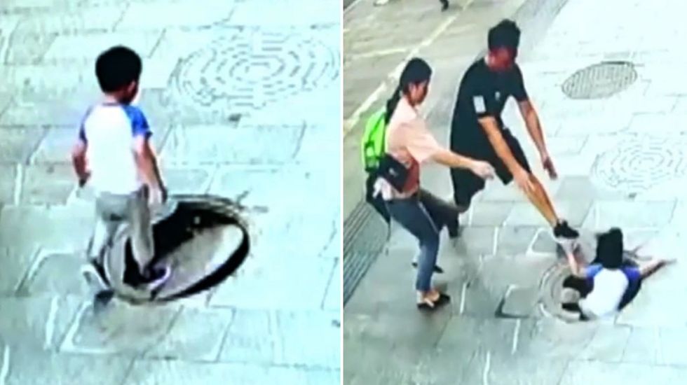 Three-year-old falls down manhole in China