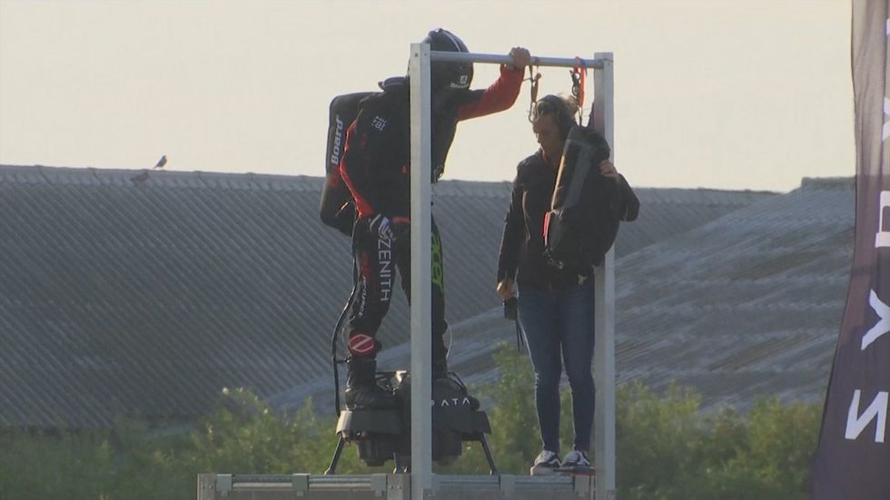 Franky Zapata: French inventor successfully crosses Channel by hoverboard