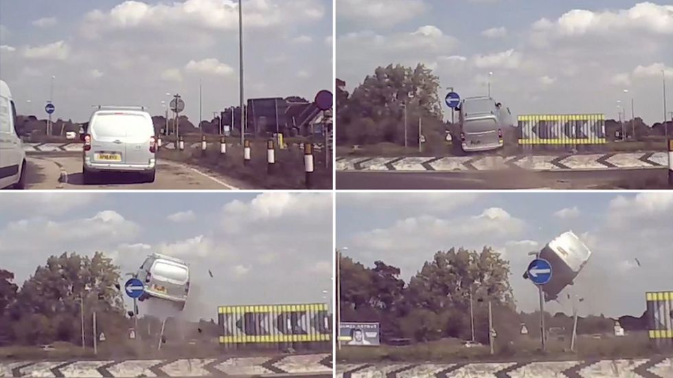 Driver banned after flying through roundabout