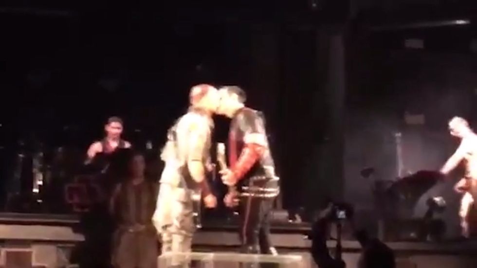 Rammstein band members kiss on stage in Russia in defiance of anti-LGBT stance