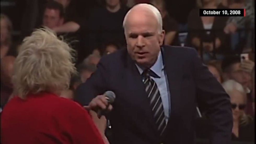 John McCain corrects supporter in 2008 after she calls Barack Obama an 'arab'