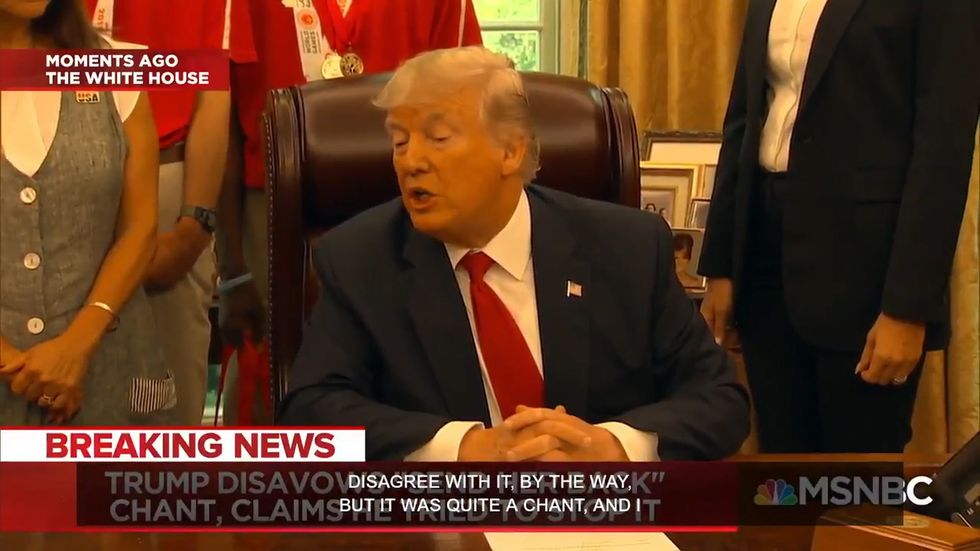 Donald Trump claims he tried to stop 'send her back' chants by 'speaking very quickly'