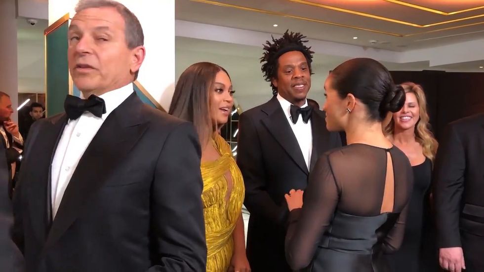 Beyoncé and Meghan Markle embrace at The Lion King premiere in London