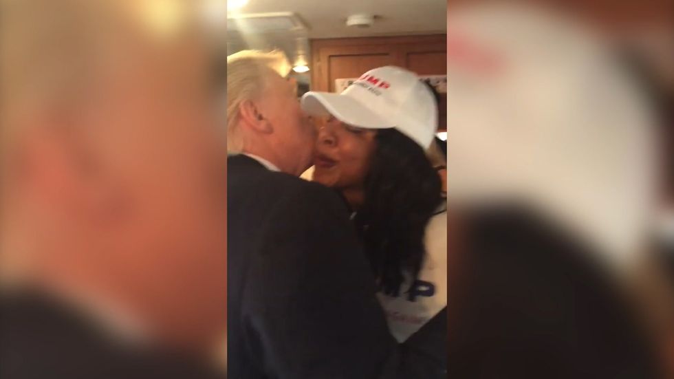Donald Trump kisses campaign aide Alva Johnson on cheek in 2016