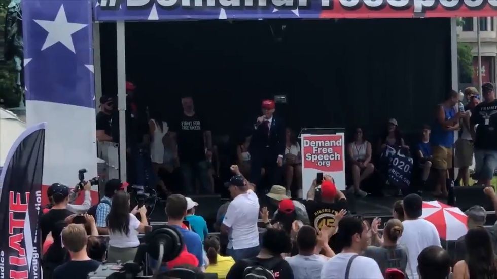 Man at 'free speech rally' claims to be first ever person banned from Tinder for pro-Trump views