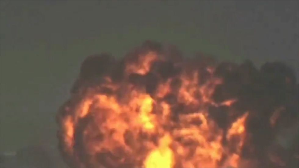 Pilot forced to dump fuel causing explosion after flying through flock of birds