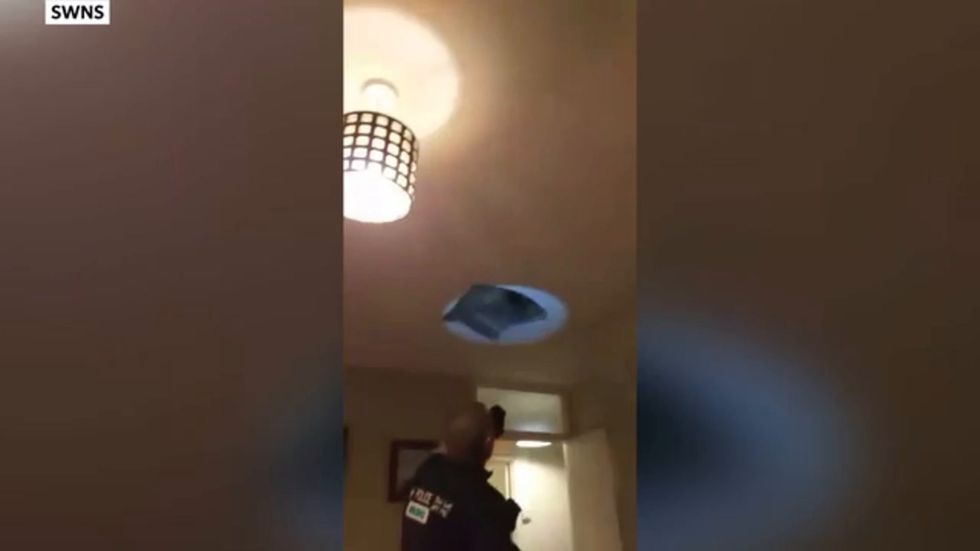 Wanted man hiding from police in attic crashes through ceiling