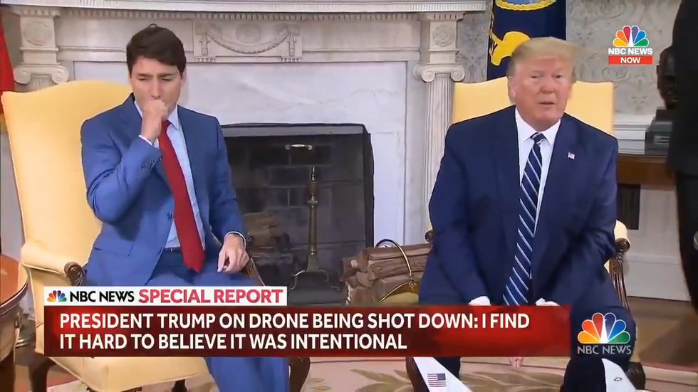Justin Trudeau coughs in Oval Office meeting with Donald Trump