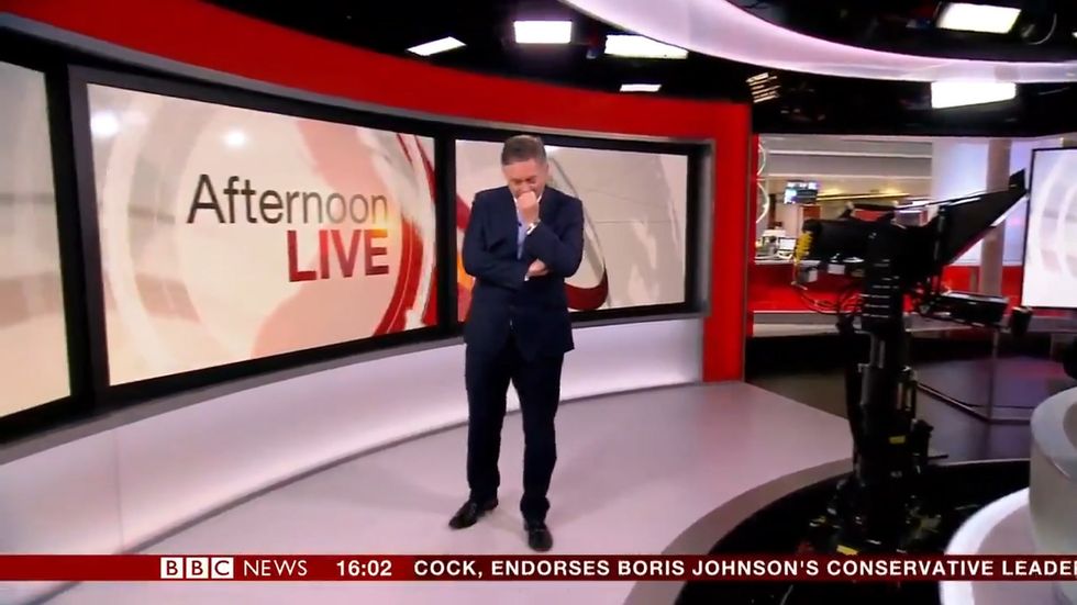 Simon McCoy stands in the wrong spot as BBC News broadcast begins