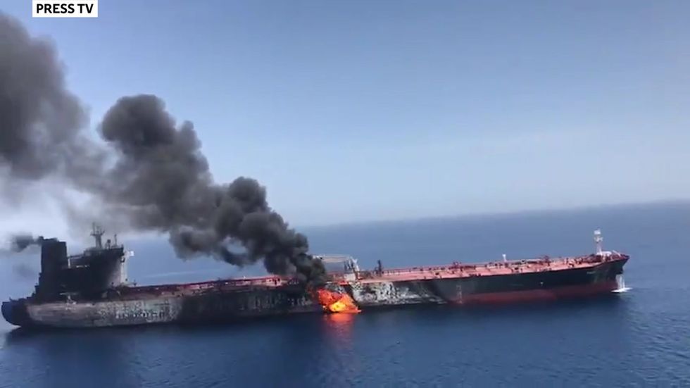 Tanker ablaze in the Gulf of Oman